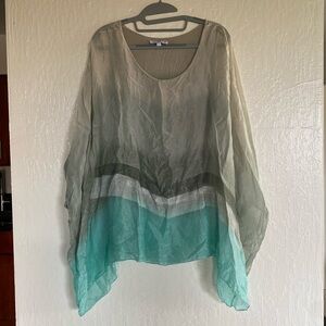 Elegant Sheer Ombre Top teal and grey